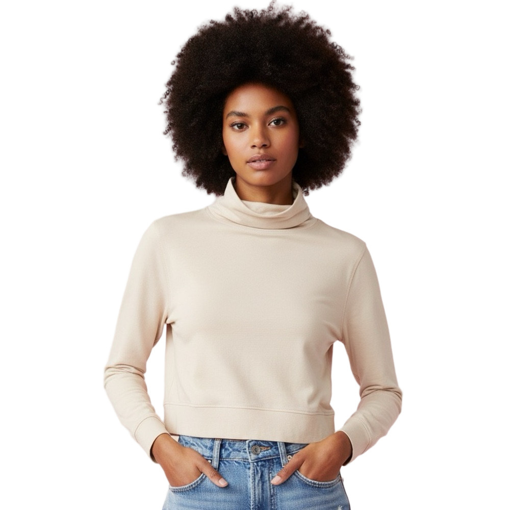 Athleta Cream Short Waisted Turtleneck Sweatshirt Size S